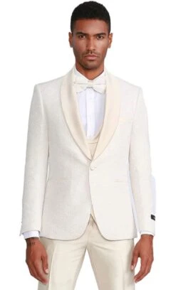 Mens One Button Vested Paisley Prom And Wedding Tuxedo In Ivory