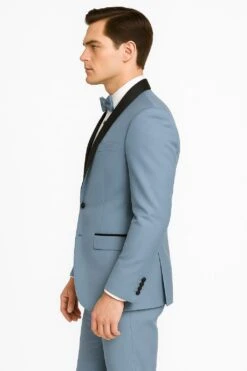 Sky Blue Tuxedo With Black Shawl Lapel Slim Fit Prom And Wedding Suit In Baby Blue Color - Light Blue -Alberto Nardoni Shop WeddingSuit