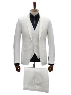 Ivory Tuxedo - Cream Wedding Suit- Off White Groom 2 Button Lapel Suit