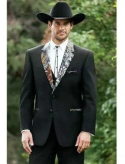 Western Tuxedo - Traje Para Hombre Novio - Single Breasted Cowboy Suit - Green And Brown Mix Pattern
