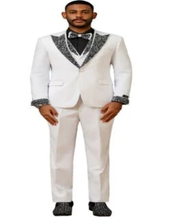 White Prom Tuxedo - Perfect Wedding Suit Vested Rhinestone Lapelled -Alberto Nardoni Shop White Prom Tuxedos