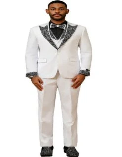 White And Black Prom Tuxedos - Perfect Wedding Suit Vested Rhinestone Lapelled -Alberto Nardoni Shop White and Black Label Prom Tuxedos