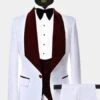 Men One Button Floral White And Burgundy Tuxedo – 3 Piece