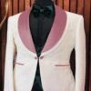 White And Rose Gold Tuxedo Suit - Wedding Groom Vested Suit