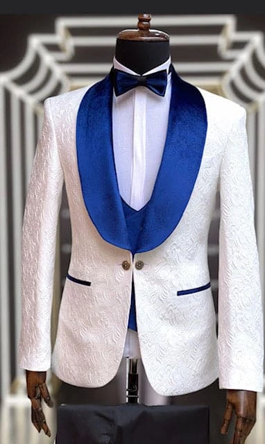 White And Royal Prom Tuxedo - Wedding Suit - Groom Tuxedo Two Toned Suit 1 White And Royal Prom Tuxedo - Wedding Suit - Groom Tuxedo Two Toned Suit