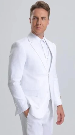 Men's Notch Label Orange Colour Summer Seersucker Fabric Vested 3 Piece Suit -Alberto Nardoni Shop White Summer Suit