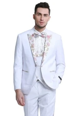 Men's One Button Vested Prom & Wedding Peak Lapel White Tuxedo