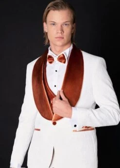 White And Orange Prom Tuxedo - Wedding Suit - Groom Tuxedo Suit