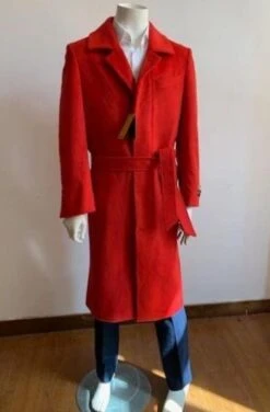 Belt Coat Mens Full Length Overcoat - Wholesale Coat - Wholesale Winter Coats -Alberto Nardoni Shop Wholesale Winter Coats Red