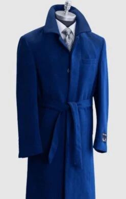 Belt Coat Mens Full Length Overcoat - Wholesale Coat - Wholesale Winter Coats -Alberto Nardoni Shop Wool Belted Topcoat Aero Blue