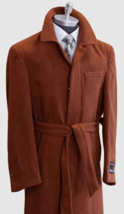 Belt Coat Mens Full Length Overcoat - Wholesale Coat - Wholesale Winter Coats -Alberto Nardoni Shop Wool Belted Topcoat Aero Rust