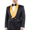 "Men's Slim Fit Paisley Smoking Jacket - Double Breasted Black & Gold Tuxedo"