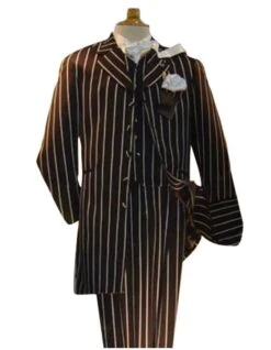 Gangster Suit - Mobster Suit - Mafia Suit For Mens Vested Gangster Bold Pinstripe Zoot Suit In Black