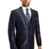 "Sharkskin Navy Blue Men's Wedding & Prom 2025 Suit - Two Button Vested Fashion"