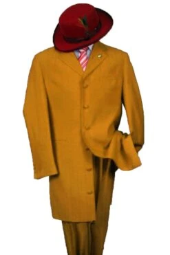"Mustard Zoot Suit For Men - 2PC Classic Long Fashion Ensemble"