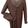 "Sharkskin Pinstripe Men's Zoot Suit With Vest - Brown Fashion"