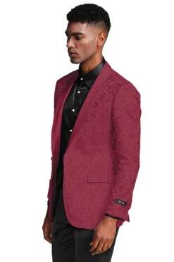 Burgundy Paisley Slim Fit Tuxedo Jacket – Men's Wedding & Prom Blazer With Satin Shawl Lapel