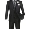Black Trimmed Lapel Slim Fit 3 Piece Suit