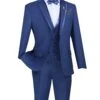 Blue Trimmed Lapel Slim Fit 3 Piece Suit