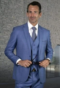 Blue Two Button Ultra Slim Fit Prom Suit / Wedding Suit In Steel