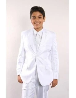 Boy White Suit - Boy's 5 Piece White Kids Sizes Suit Perfect For Toddler Suit Wedding Attire Outfits Vested W/ White Shirt, Tie & Hanky Stylish