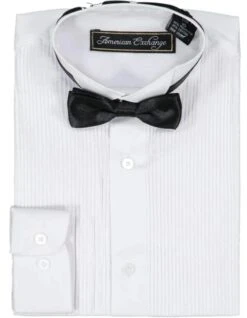 Boys White Tuxedo Shirt And Bowtie Set - Wholesale Mens Dress Shirts (Minimum 20PC ) $26