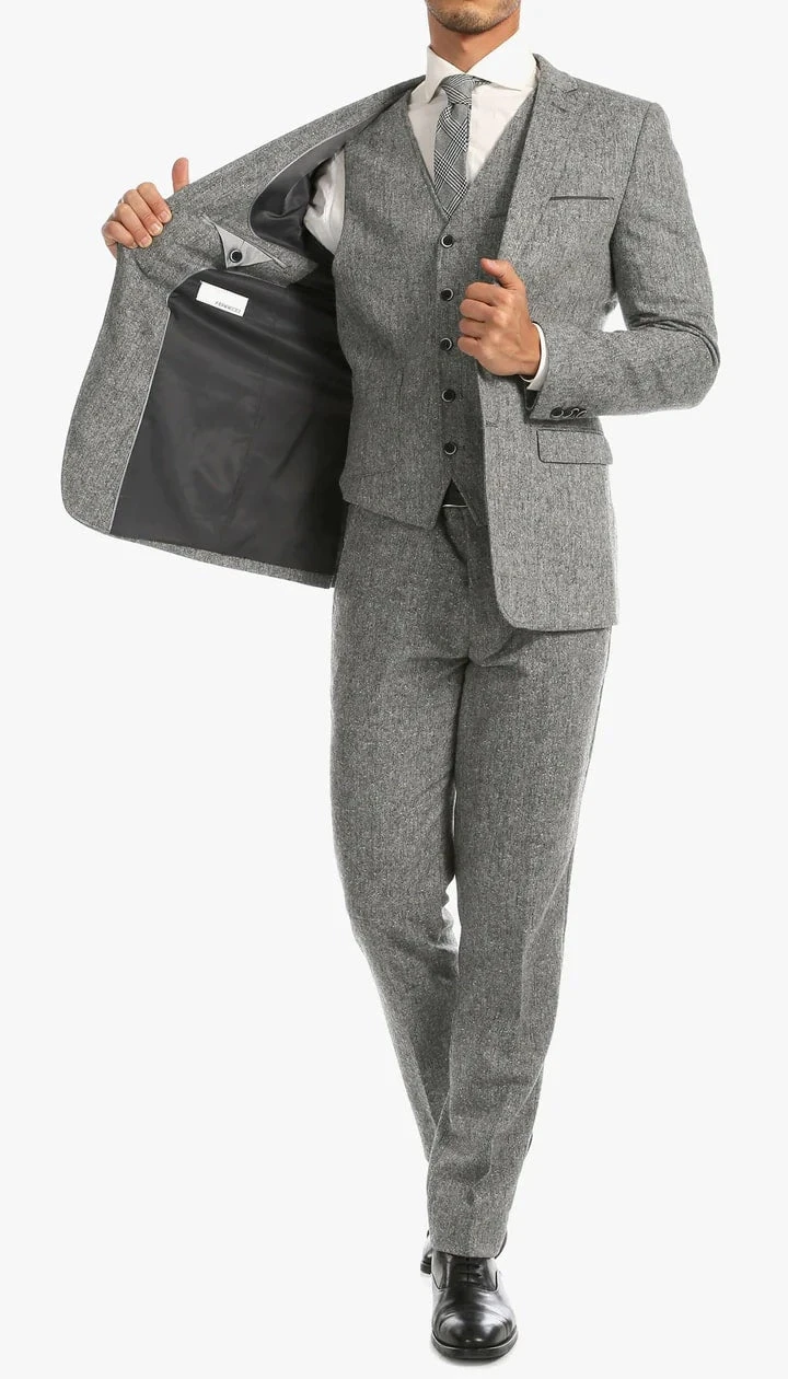 Bradford Grey Slim Fit 3 Piece Tweed Suit 3 Bradford Grey Slim Fit 3 Piece Tweed Suit - Image 3