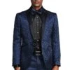 "Navy Men's Slim Fit Paisley Tuxedo - One Button Wedding & Prom 2025 Suit"