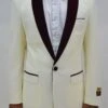 Dinner Jacket - Ivory/Burgundy - Mens Wholesale Blazers