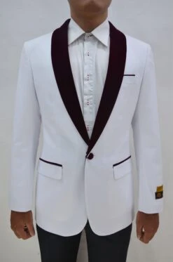 Dinner Jacket - White/Burgundy - Mens Wholesale Blazers