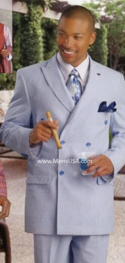 Double Breasted Seersucker Suit - Blue Suit - Summer Suit