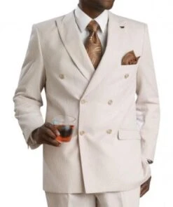 Double Breasted Seersucker Suit - Tan Suit - Summer Suit