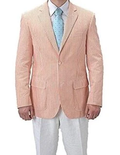 Pinstripe Blazer For Men - Bold Pinstripe Sport Jacket Perfect For Casual Or Dressy In Orange