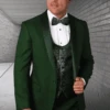 Men's Modern Fit Wedding & Prom Shawl Tuxedo With Matching Paisley Vest Set In Hunter Green