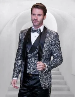 Statement ITALY Suit - Super 150's Wool Suit Statement Men's Outlet 3 Piece Modern Fit Tuxedo - Swirl Pattern