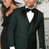 Men's Vested One Button Peak Lapel Designer Wedding Tuxedo In Hunter Green