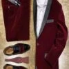 Burgundy Velvet Fabric Suit With Velvet Tuxedos Fabric