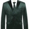Mens Two Button Peak Lapel Velvet Prom Tuxedo Blazer In Hunter Green