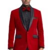 Black And Red Suit Men's Slim Fit Shawl Lapel Velvet Wedding & Prom Tuxedo Jacket In Red