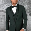 Men's Designer Vested Satin Trim Shawl Wedding & Prom Tuxedo In Hunter Green