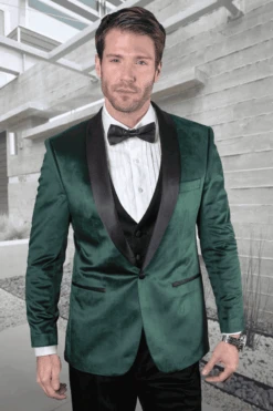 Men's Designer Vested Velvet Wedding & Prom Tuxed In Hunter Green