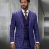 Statement Men's 3 Piece Modern Fit 100% Wool Suit - Plaid With Solid Vest