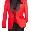 Black And Red Suit Men's Slim Fit Vested Paisley Wedding Tuxedo In Red