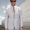 Statement Men's 100% Wool 3 Piece Suit - Light Two Tone