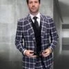 Statement Men's 3 Piece Modern Fit 100% Wool Suit - Windowpane Plaid