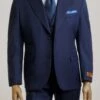 Steve Harvey Suit - Peak Lapel Modern Fit - No Pleated Pants Designer Brand Navy 3 Piece Vested Chest Pocket Suit