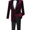 Mens Velvet Notch Prom Tuxedo In Burgundy