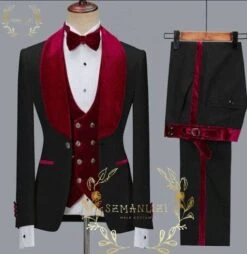 Wedding Tuxedos For Men In Red & Black Classic Wedding Tuxedo Style For Guys - Two Toned Lapel