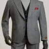 Steve Harvey Suit - Peak Lapel Modern Fit - No Pleated Pants Designer Brand Gray Single Breasted 3 Piece Vested Suit