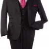 Steve Harvey Suit - Peak Lapel Modern Fit - No Pleated Pants Designer Brand Black 3 Piece Vested Suit